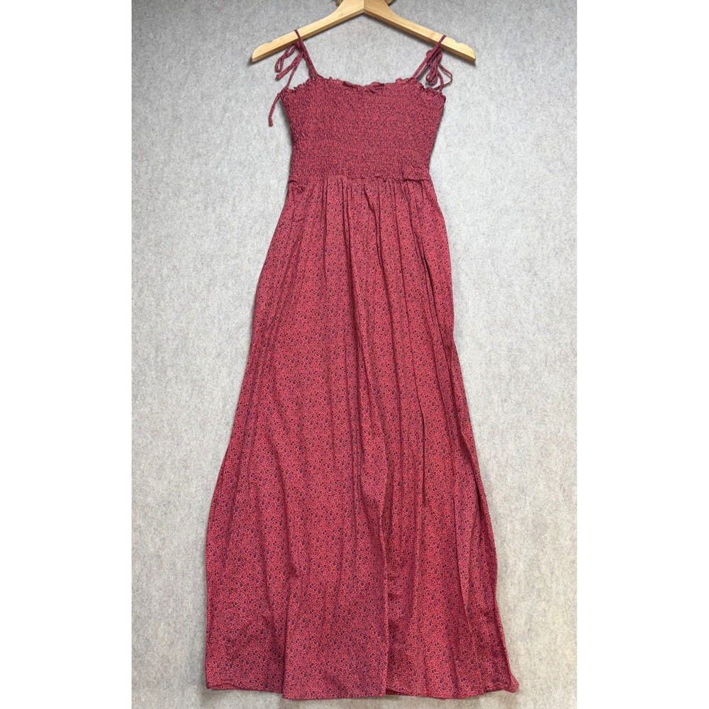 Topshop Womens Red Floral Smocked Maxi Dress Tie Straps US 12 - Picture 2 of 6